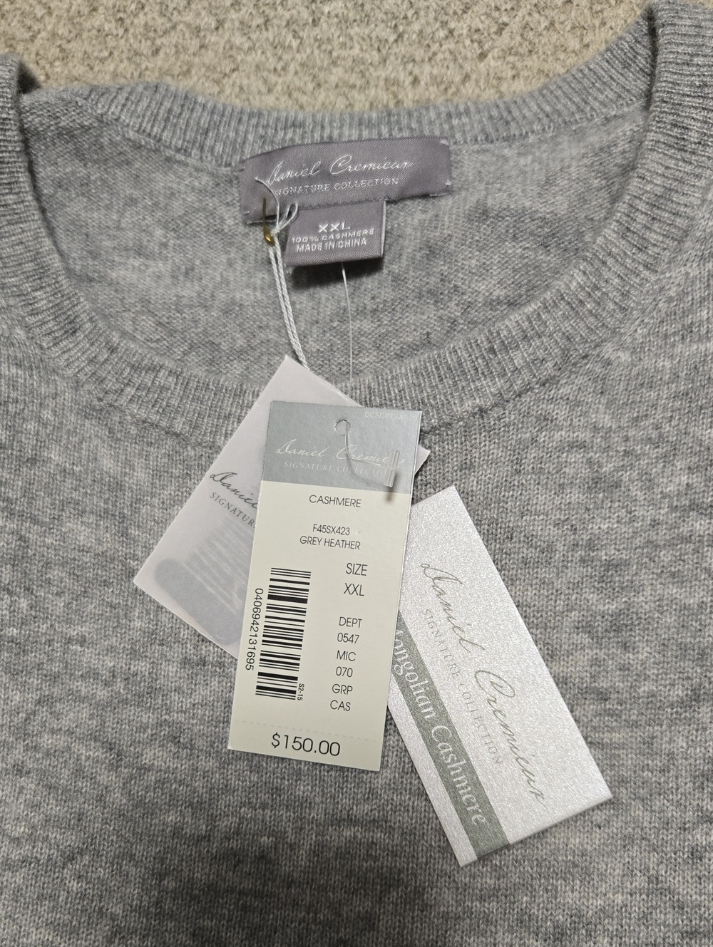 Nwt Daniel Cremieux Grey Heather Cashmere Crewneck Sweater XXL